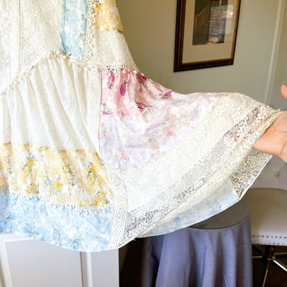 LoveShackFancy Obelia Silk Maxi Skirt Patchwork Rainbow Clouds 8 EUC - Picture 3 of 9